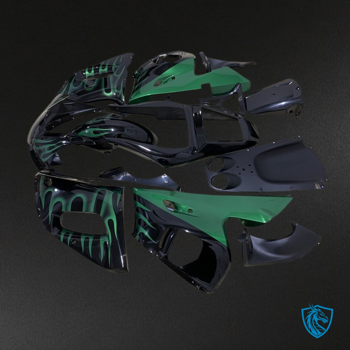 Yamaha YZF R6 (1999-2002) Black Flame & Green Fairing Kit - Aftermarket ABS Bodywork