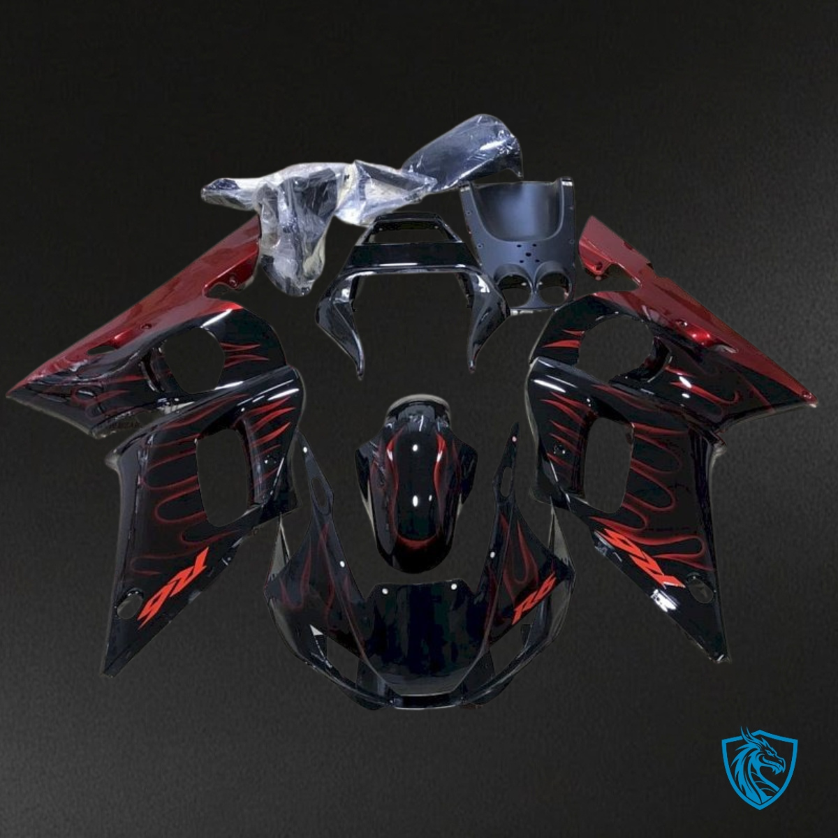 Yamaha YZF R6 (1999-2002) Black & Red Flame - Custom ABS Fairing Kit