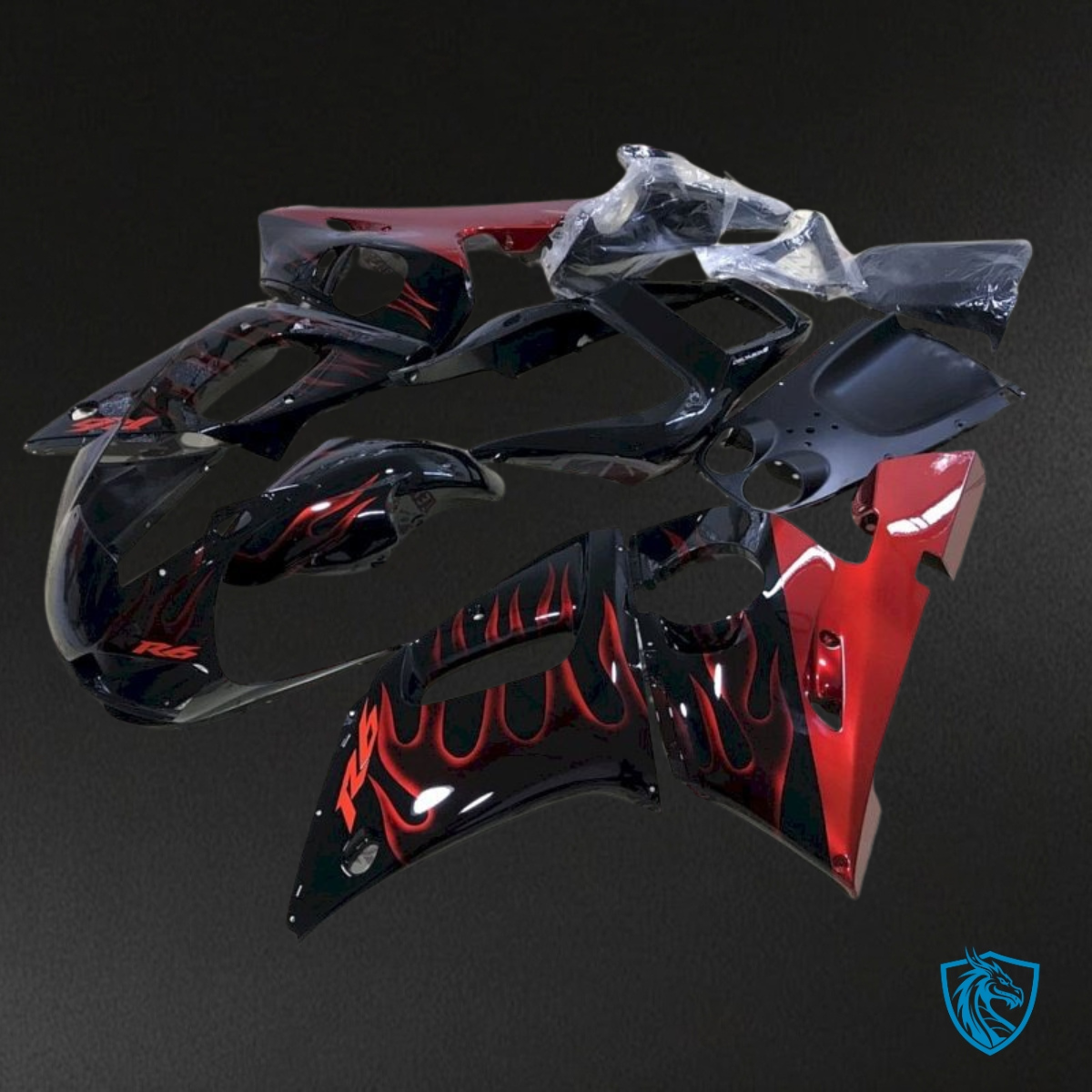 Yamaha YZF R6 (1999-2002) Black & Red Flame - Custom ABS Fairing Kit