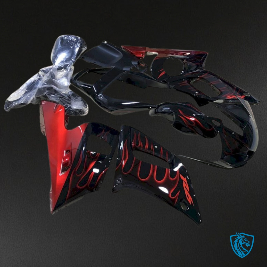 Yamaha YZF R6 (1999-2002) Black & Red Flame - Custom ABS Fairing Kit