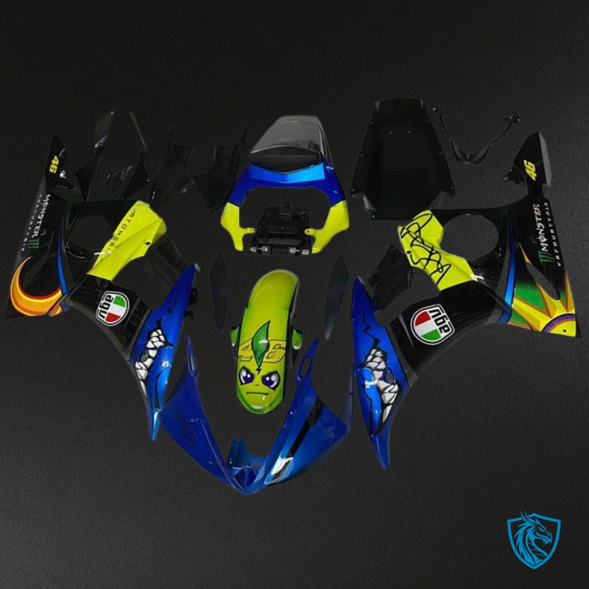 Yamaha YZF R6 (2003-2004) Blue, Black & Yellow Shark - Custom ABS Fairing Kit