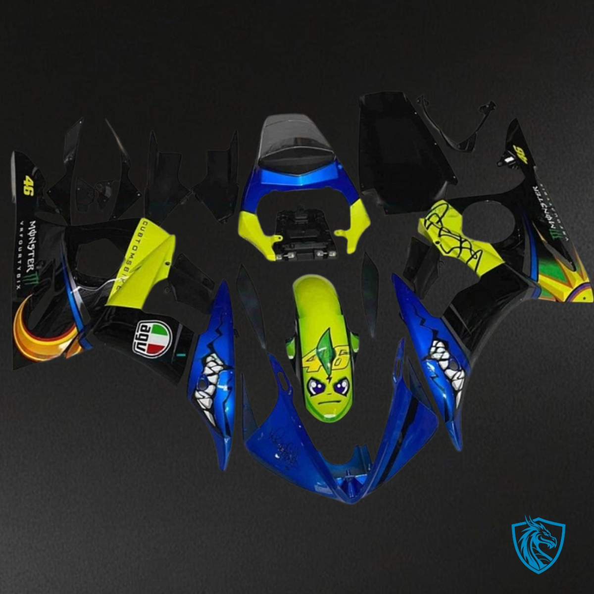 Yamaha YZF R6 (2003-2004) Blue, Black & Yellow Shark - Custom ABS Fairing Kit