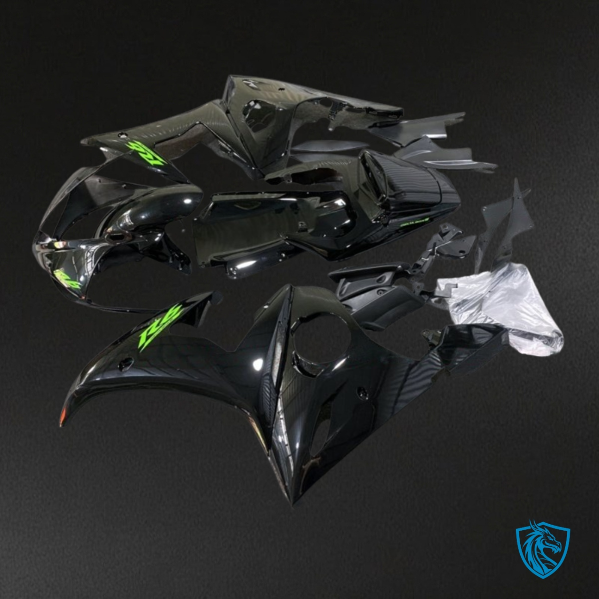 Yamaha YZF R6 (2003-2004) Gloss Black & Green Fairing Kit - Aftermarket ABS Bodywork