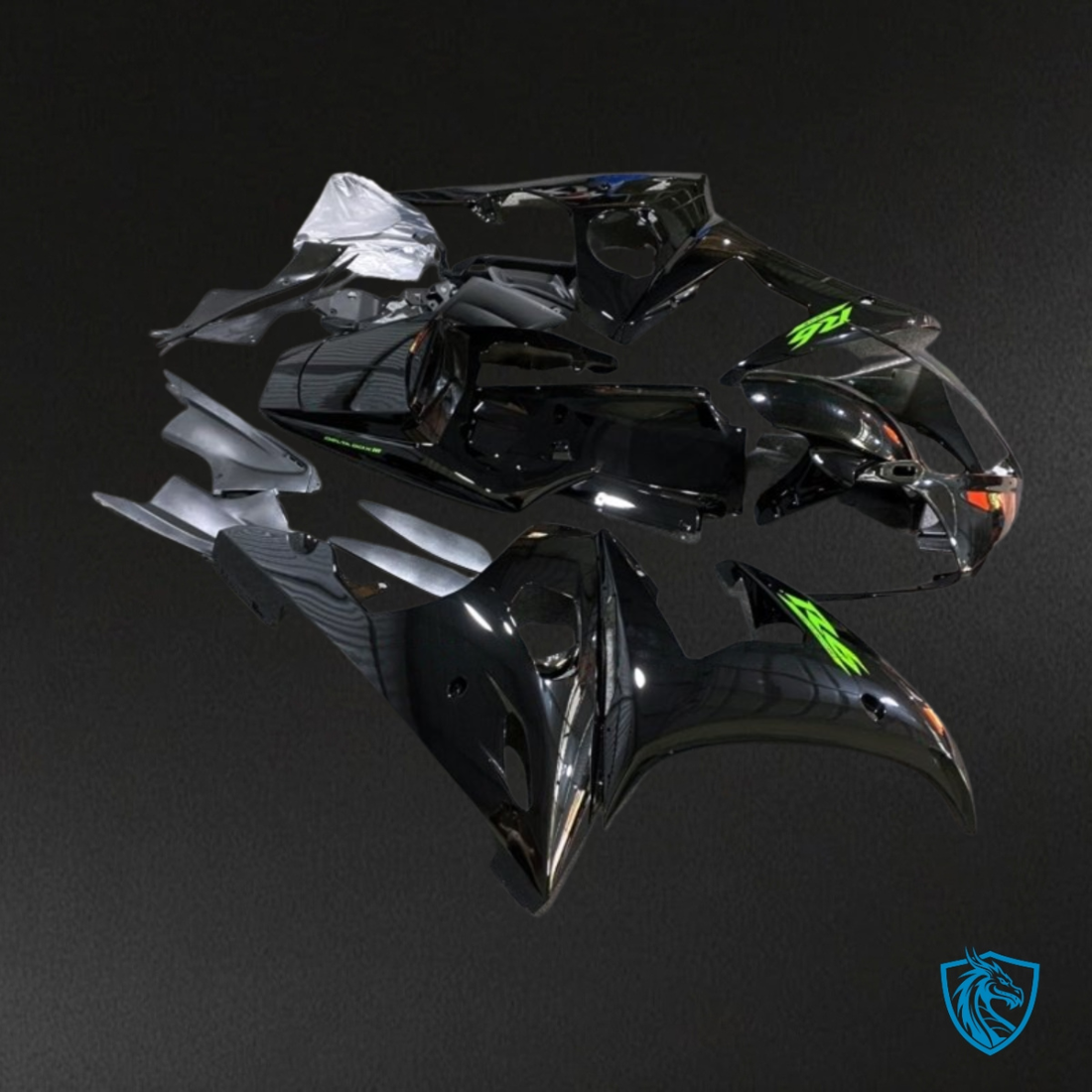 Yamaha YZF R6 (2003-2004) Gloss Black & Green Fairing Kit - Aftermarket ABS Bodywork