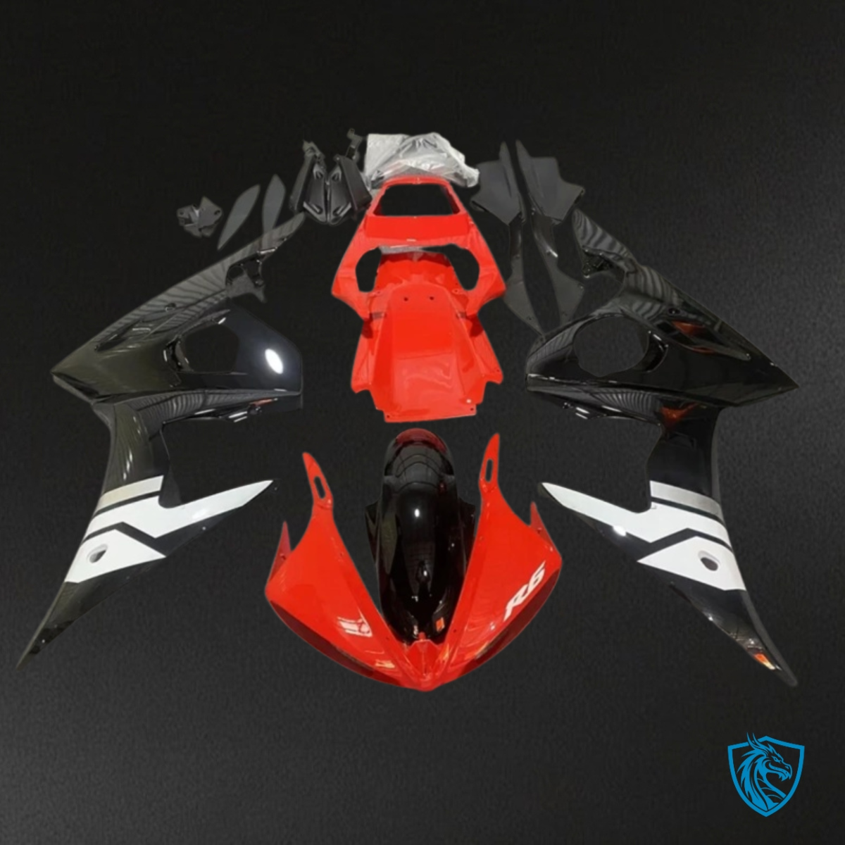 Yamaha YZF R6 (2003-2004) Gloss Red, Black & White - Custom ABS Fairing Kit