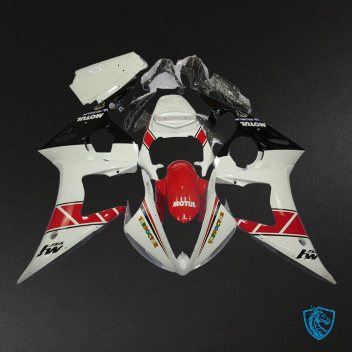 Yamaha YZF R6 (2003-2004) Red, Black & White with Logos - Custom ABS Fairing Kit