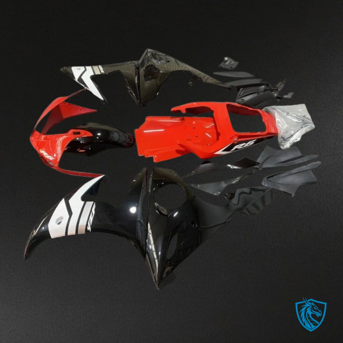 Yamaha YZF R6 (2003-2004) Red, Black & White Fairing Kit - Aftermarket ABS Bodywork