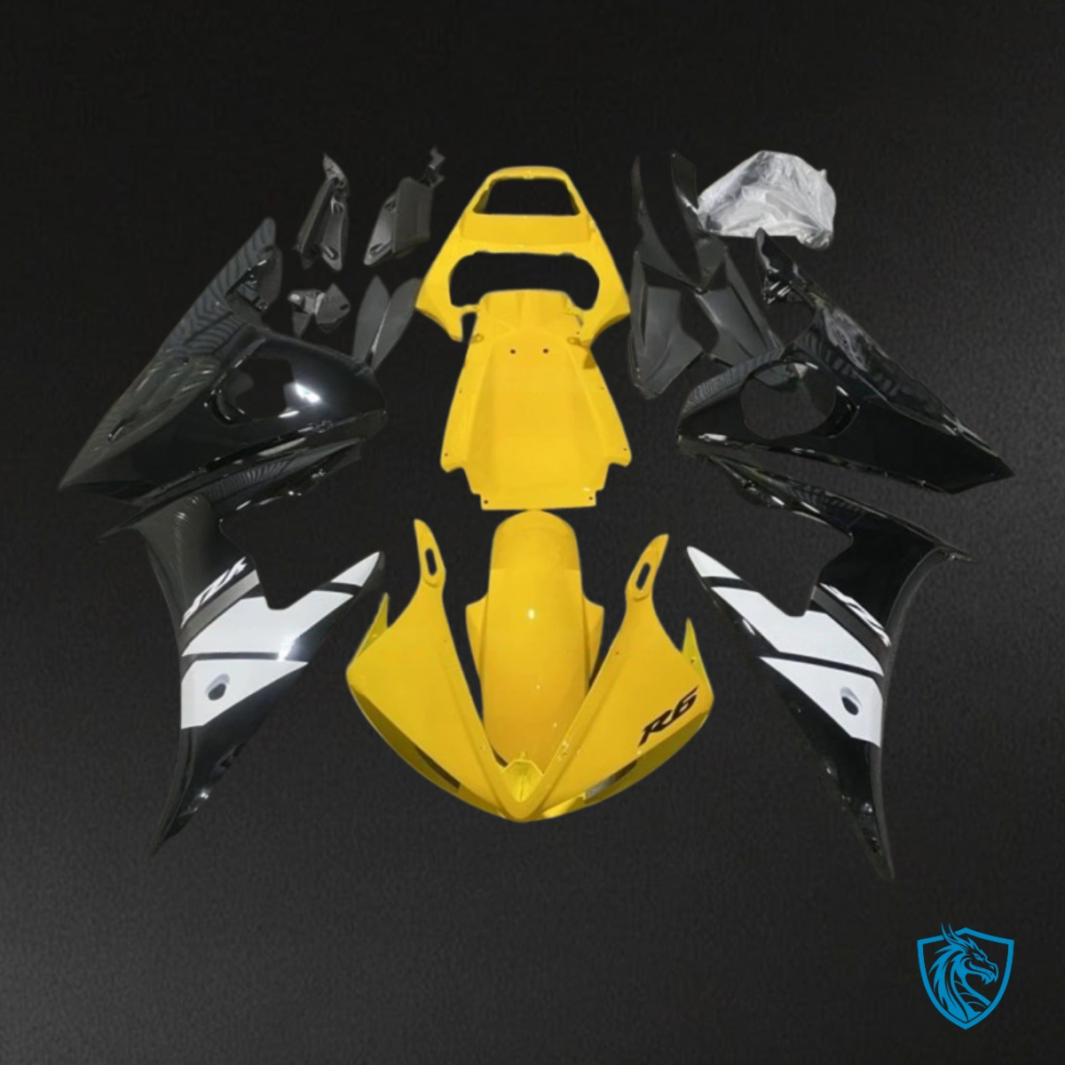 Yamaha YZF R6 (2003-2004) Yellow, Black & White - Custom ABS Fairing Kit