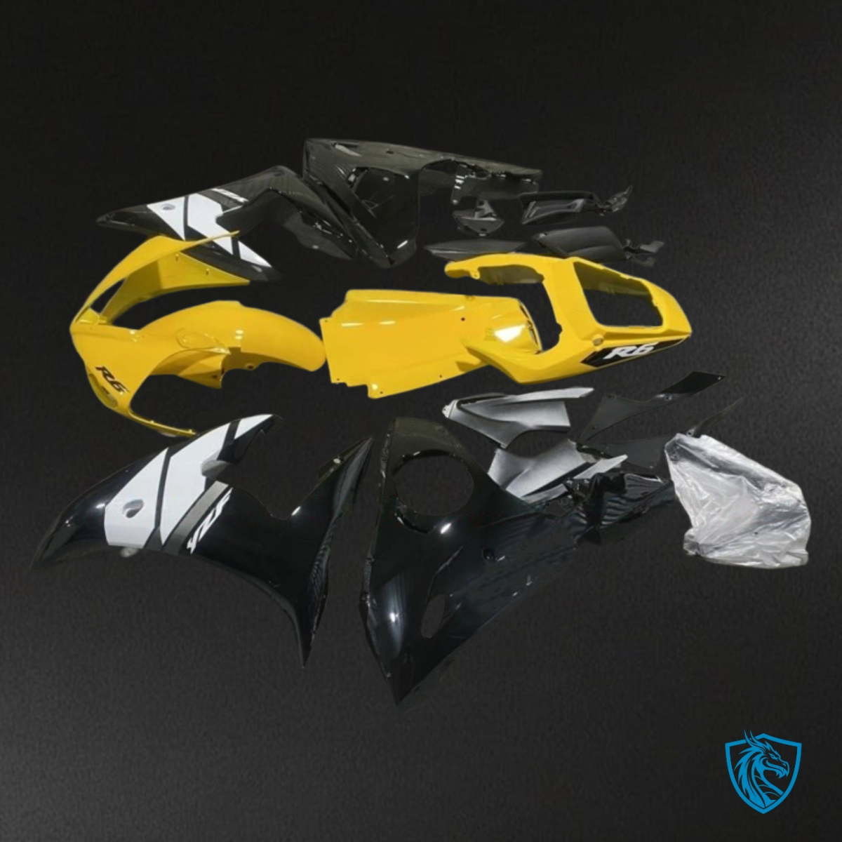 Yamaha YZF R6 (2003-2004) Yellow, Black & White - Custom ABS Fairing Kit