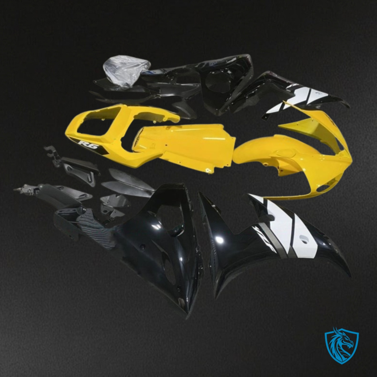 Yamaha YZF R6 (2003-2004) Yellow, Black & White - Custom ABS Fairing Kit