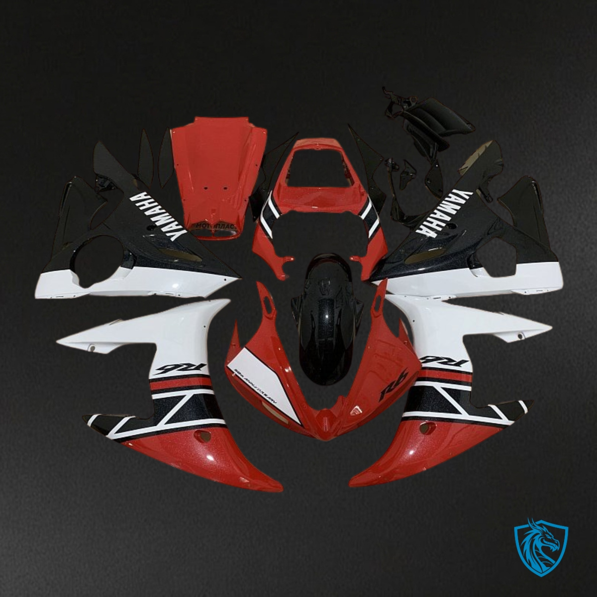 Yamaha YZF R6 (2004-2005) White, Black & Gloss Red - Custom ABS Fairing Kit