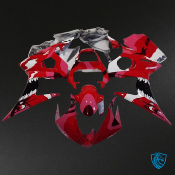 Yamaha YZF R6 (2004-2005) Red & White Shark Camo Fairings Kit | ABS Bodywork