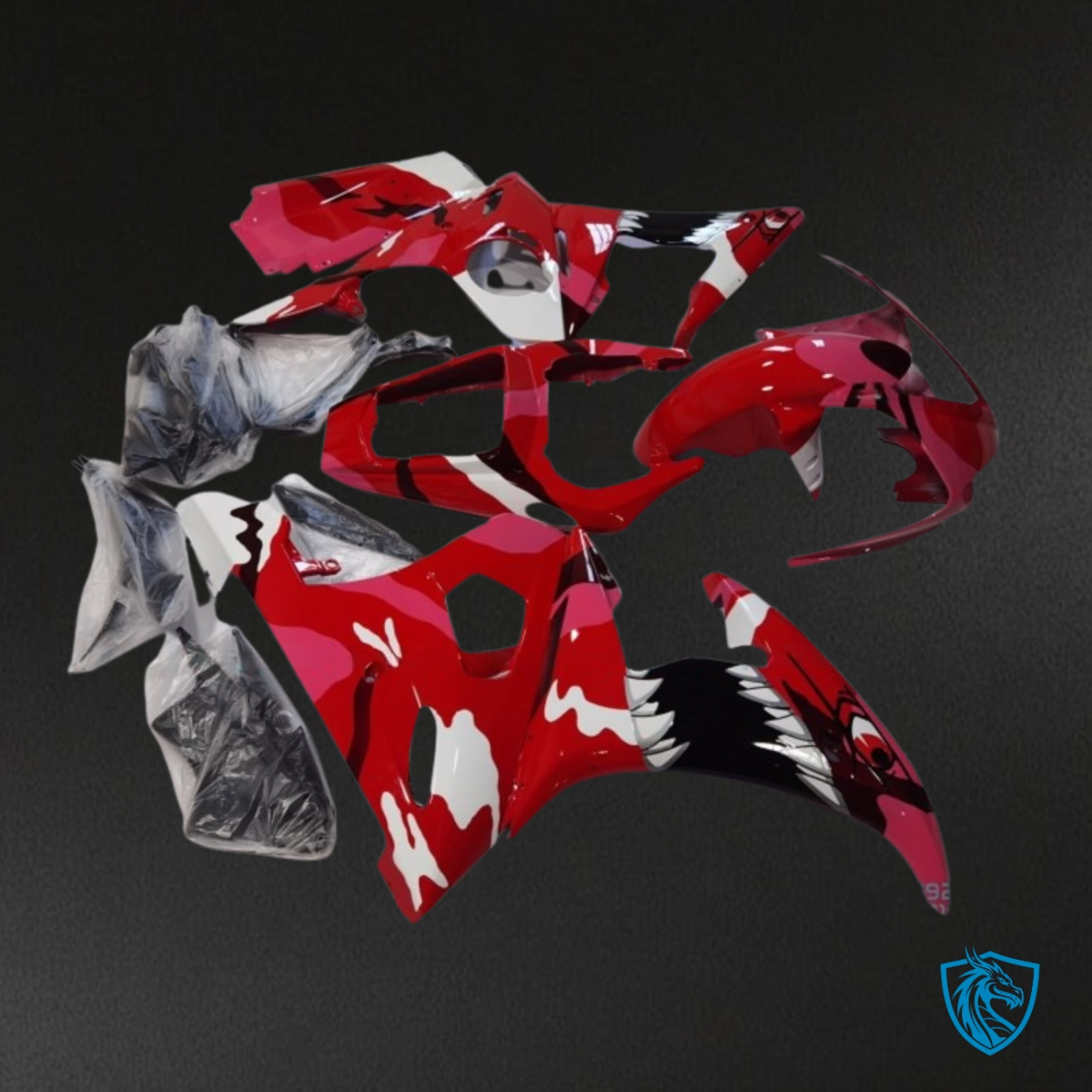 Yamaha YZF R6 (2004-2005) Red & White Shark Camo Fairings Kit | ABS Bodywork