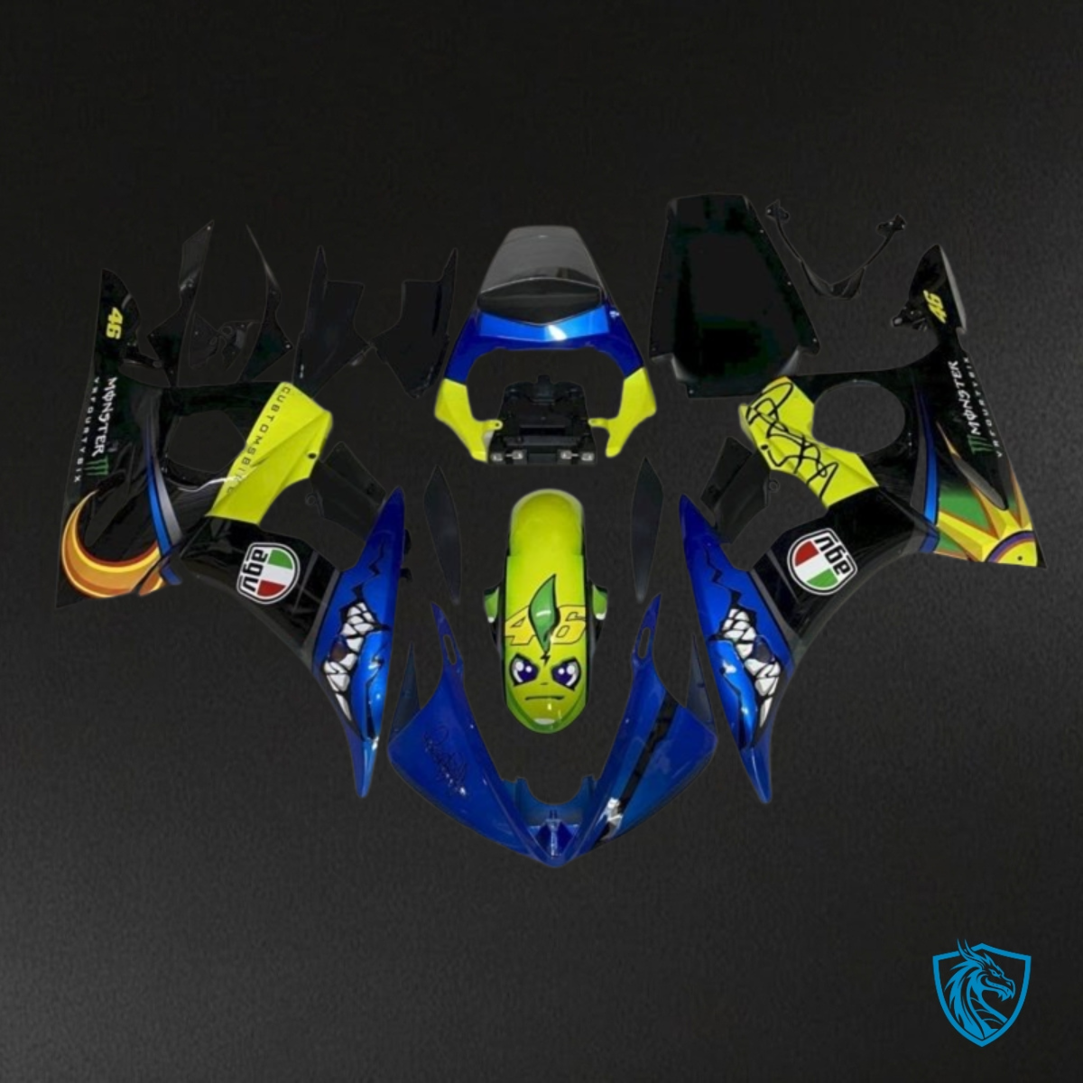 Yamaha YZF R6 (2004-2005) Blue, Yellow & Black Shark - Custom ABS Fairing Kit