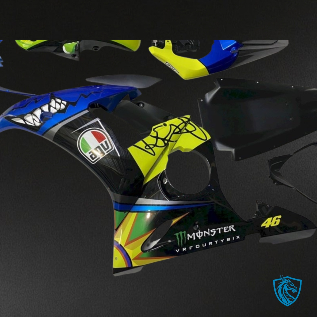 Yamaha YZF R6 (2004-2005) Blue, Yellow & Black Shark - Custom ABS Fairing Kit