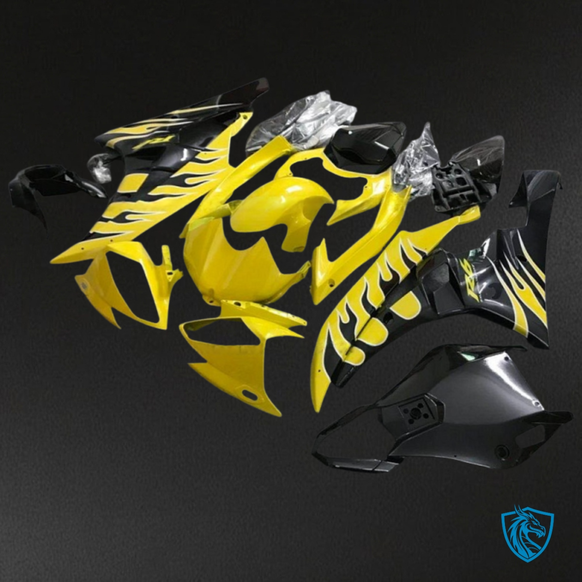 Yamaha YZF R6 (2006-2007) Black Flame & Yellow - Custom ABS Fairing Kit
