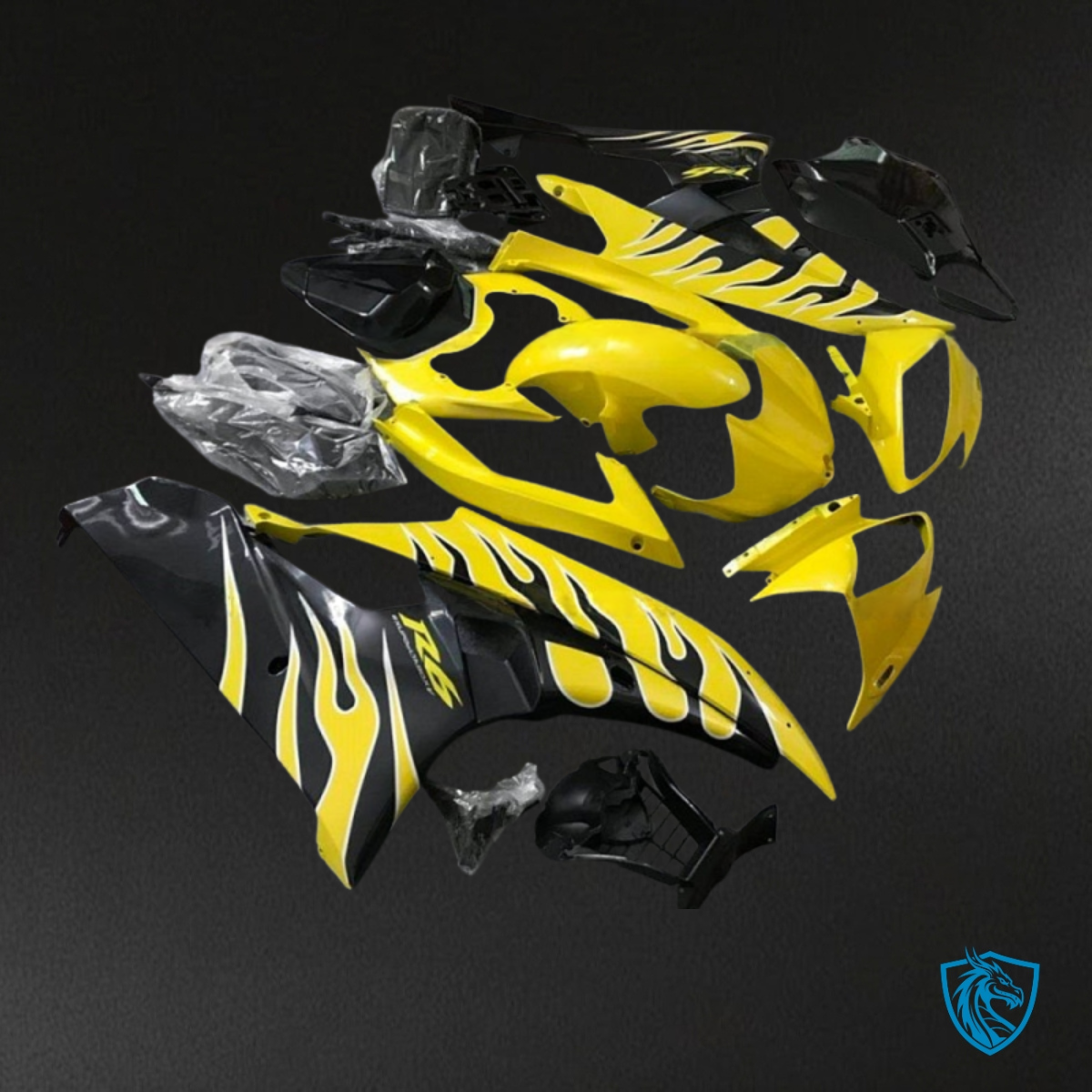 Yamaha YZF R6 (2006-2007) Black Flame & Yellow - Custom ABS Fairing Kit
