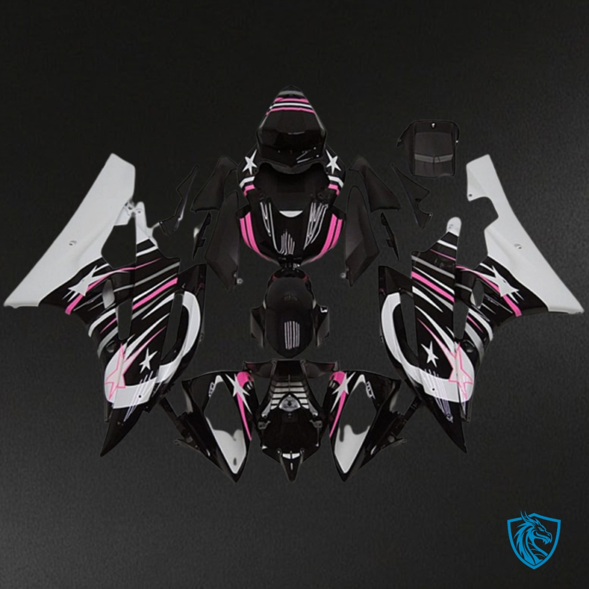 Yamaha YZF R6 (2006-2007) Black, Pink & White Star Fairing Kit - Aftermarket ABS Bodywork