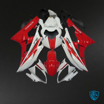 Yamaha YZF R6 (2006-2007) Red & White with Stripe Fairing Kit - Aftermarket ABS Bodywork
