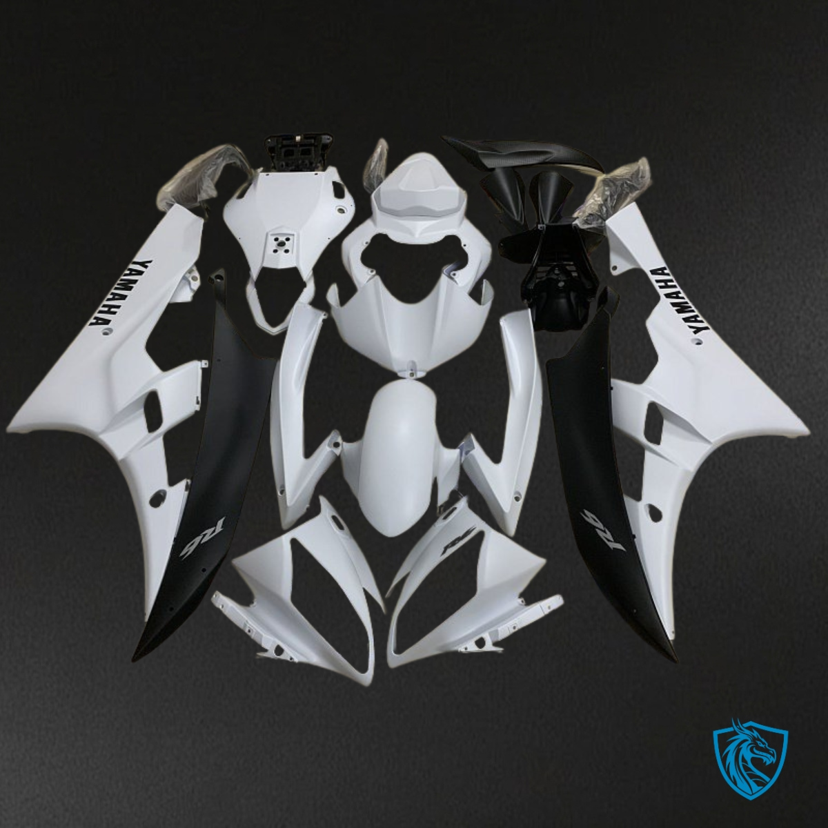 Yamaha YZF R6 (2006-2007) White & Matte Black Fairing Kit - Aftermarket ABS Bodywork