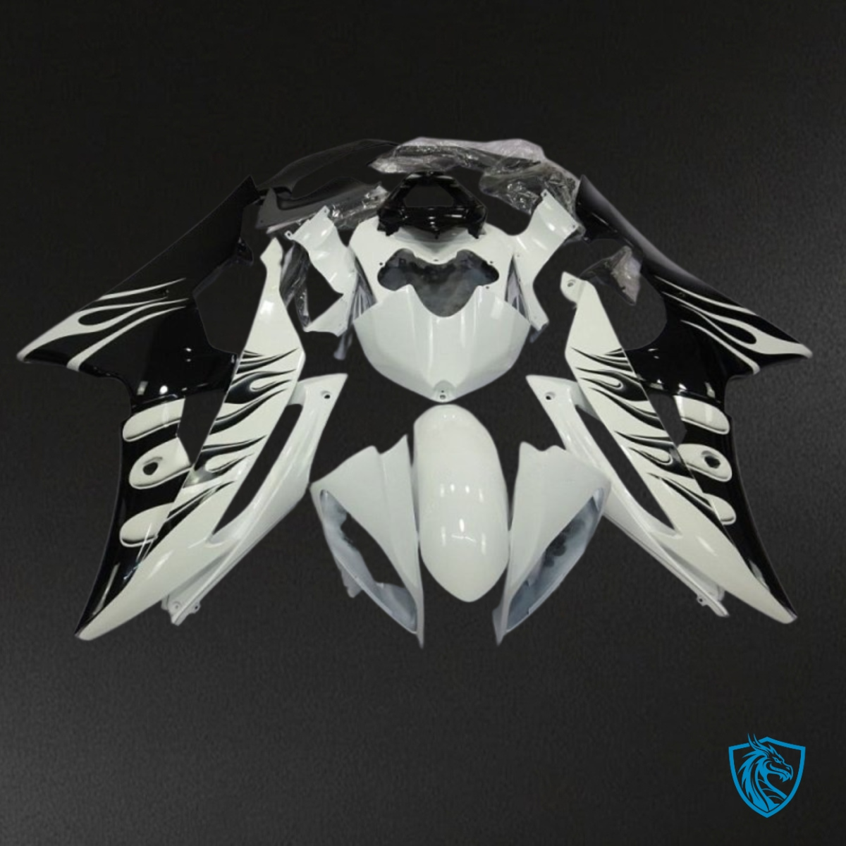 Yamaha YZF R6 (2008-2016) Black & Flame White Fairing Kit | ABS Bodywork