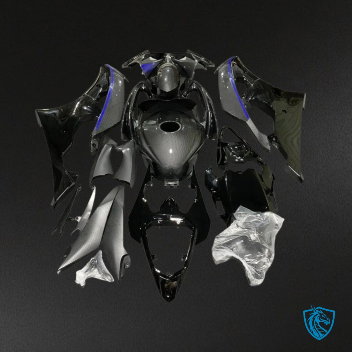 Yamaha YZF R6 (2008-2016) Black & Dark Gray Carbon Fiber Fairings Kit | ABS Bodywork
