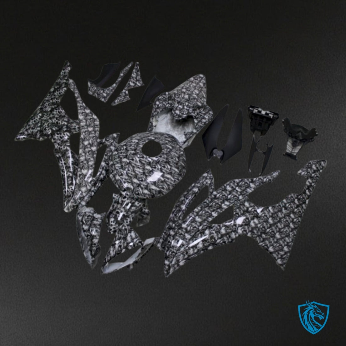 Yamaha YZF R6 (2008-2016) Black & White Carbon Fabric Fairing Kit - Aftermarket ABS Bodywork