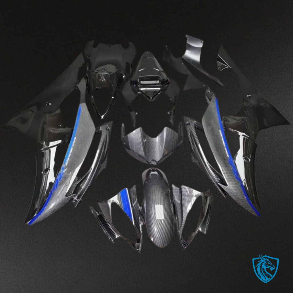 Yamaha YZF R6 (2008-2016) Silver, Blue & Black Carbon Fabric Fairing Kit | ABS Bodywork