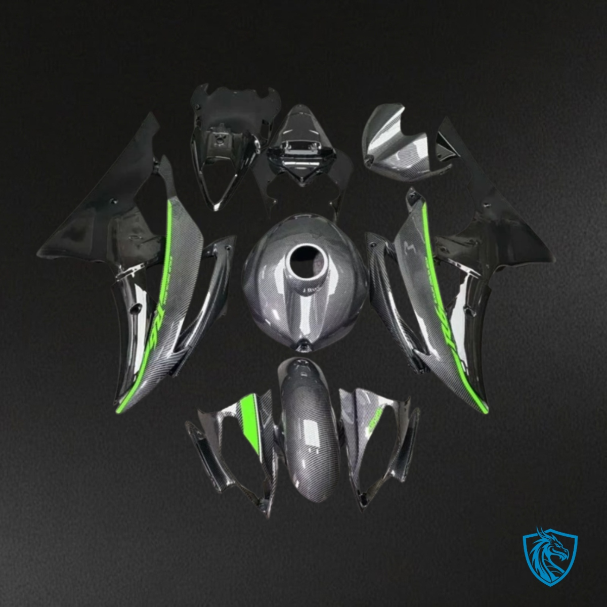 Yamaha YZF R6 (2008-2016) Green & Black Carbon  Fairing Kit - Aftermarket ABS Bodywork