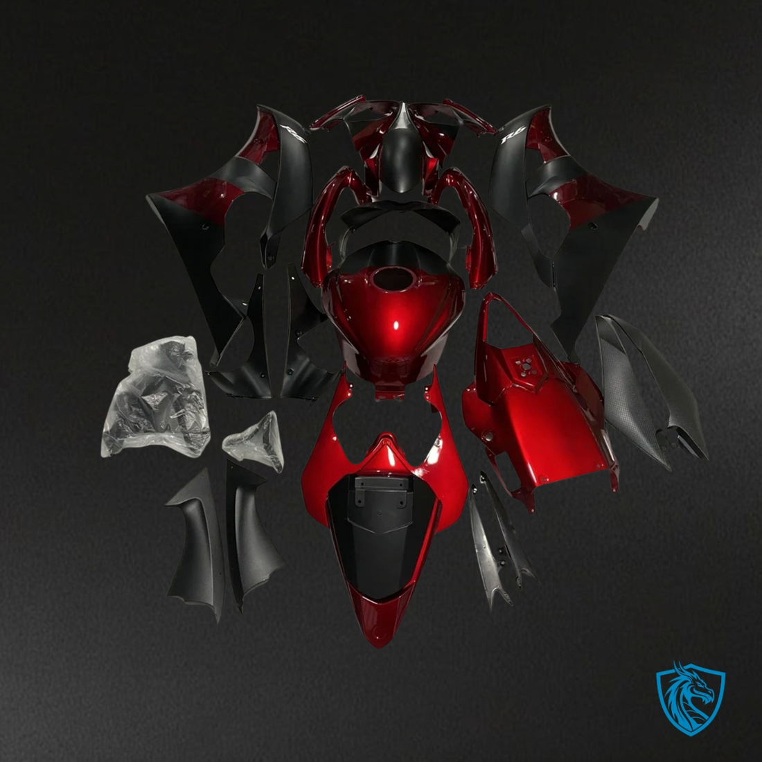 Yamaha YZF R6 (2008-2016) Black, Red & Silver No Logos - Custom ABS Fairing Kit