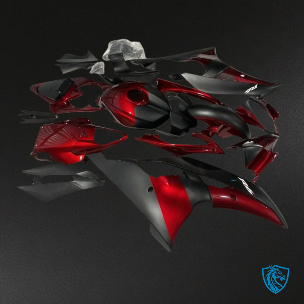 Yamaha YZF R6 (2008-2016) Black, Red & Silver No Logos - Custom ABS Fairing Kit