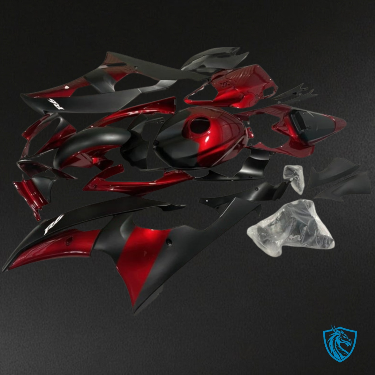 Yamaha YZF R6 (2008-2016) Black, Red & Silver No Logos - Custom ABS Fairing Kit