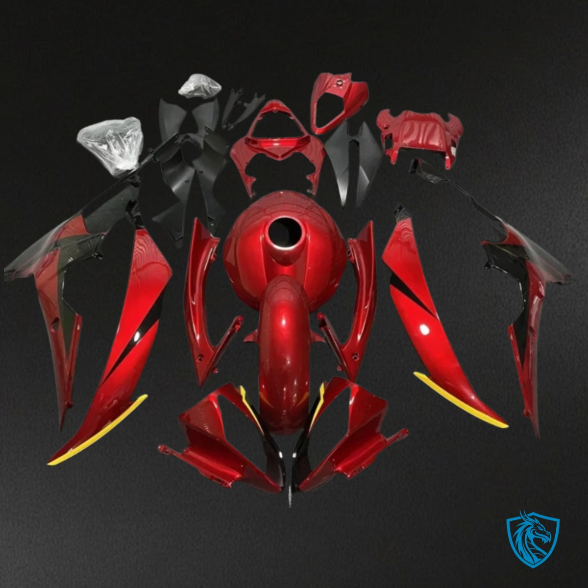 Yamaha YZF R6 (2008-2016) Glossy Red, Black & Yellow - MERGEment Motorcycle Fairings Kit