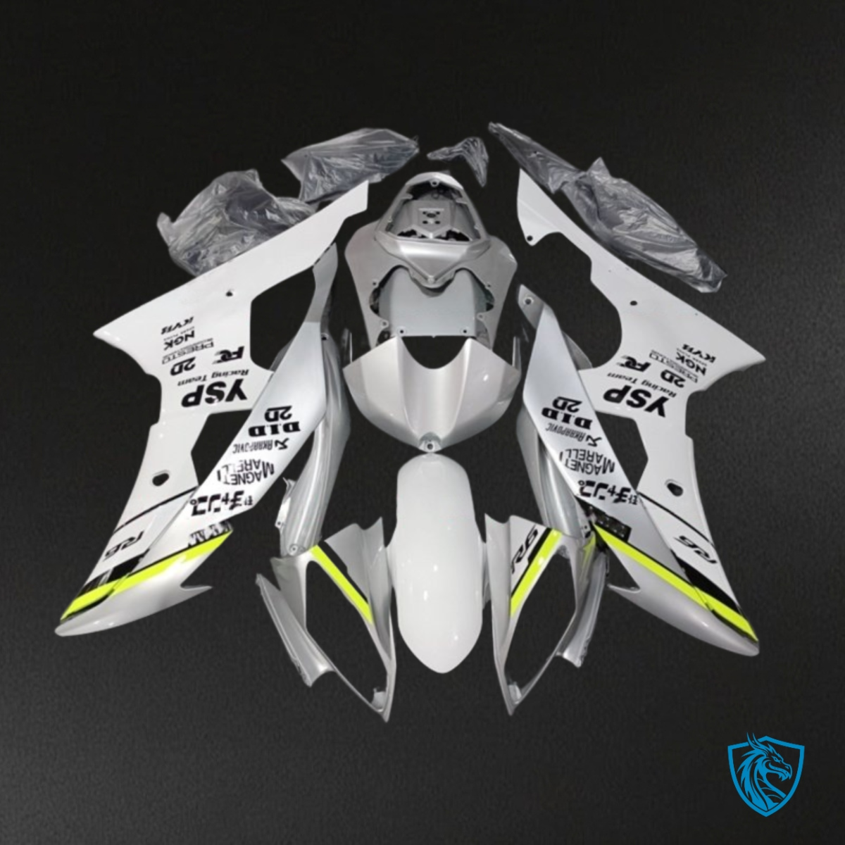 Yamaha YZF R6 (2008-2016) White, Gray & Yellow Logos Fairings Kit | ABS Bodywork