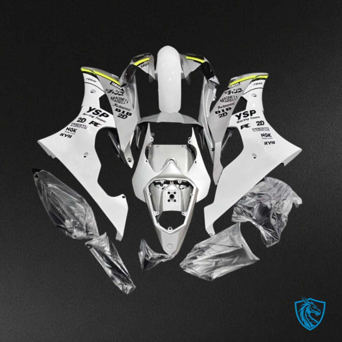 Yamaha YZF R6 (2008-2016) White, Gray & Yellow Logos Fairings Kit | ABS Bodywork