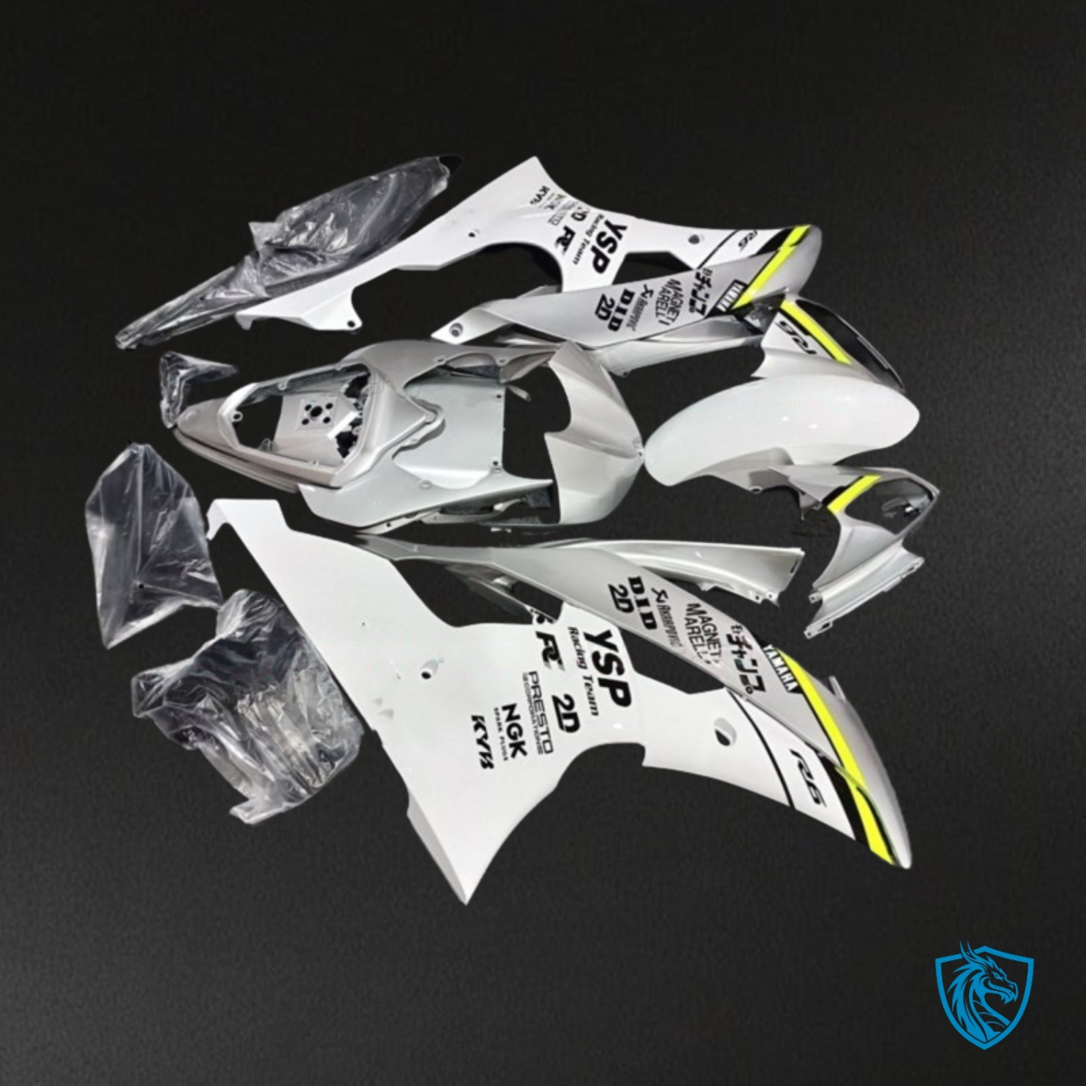 Yamaha YZF R6 (2008-2016) White, Gray & Yellow Logos Fairings Kit | ABS Bodywork