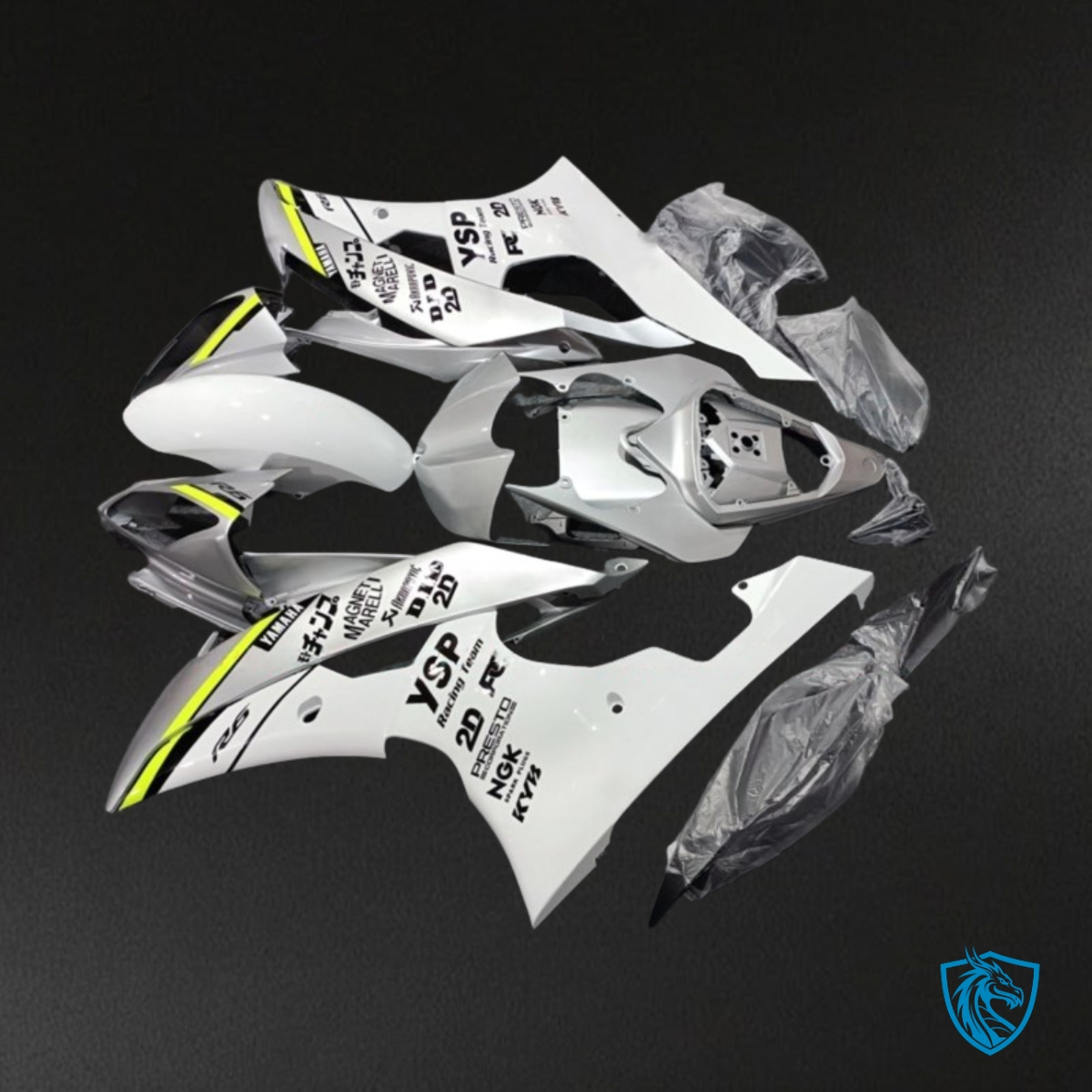 Yamaha YZF R6 (2008-2016) White, Gray & Yellow Logos Fairings Kit | ABS Bodywork