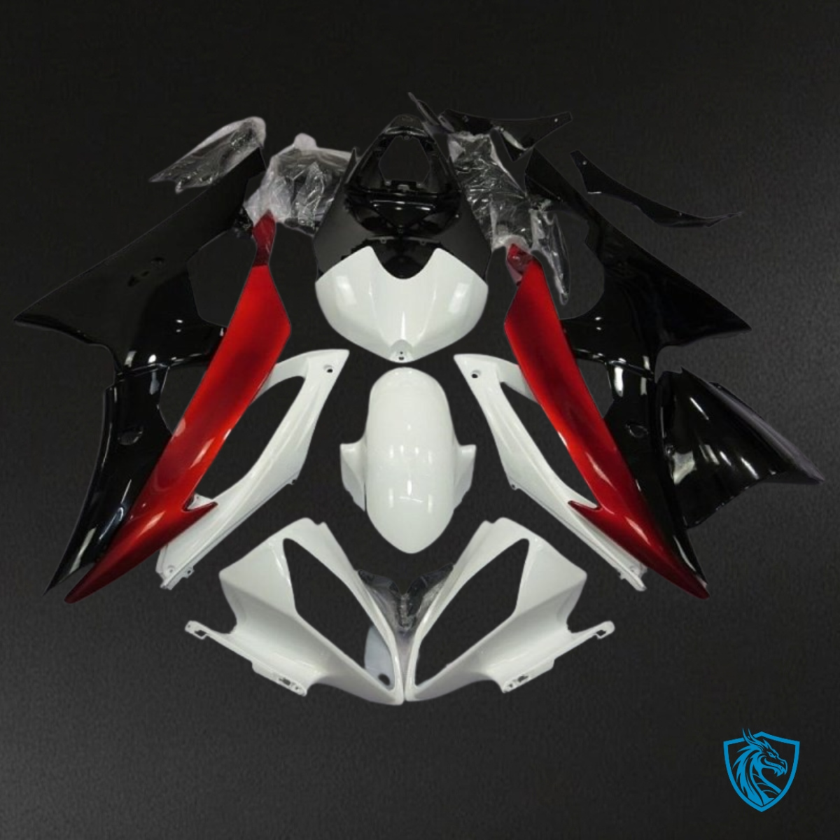 Yamaha YZF R6 (2008-2016) Black, Red & White No Logo Fairing Kit - Aftermarket ABS Bodywork