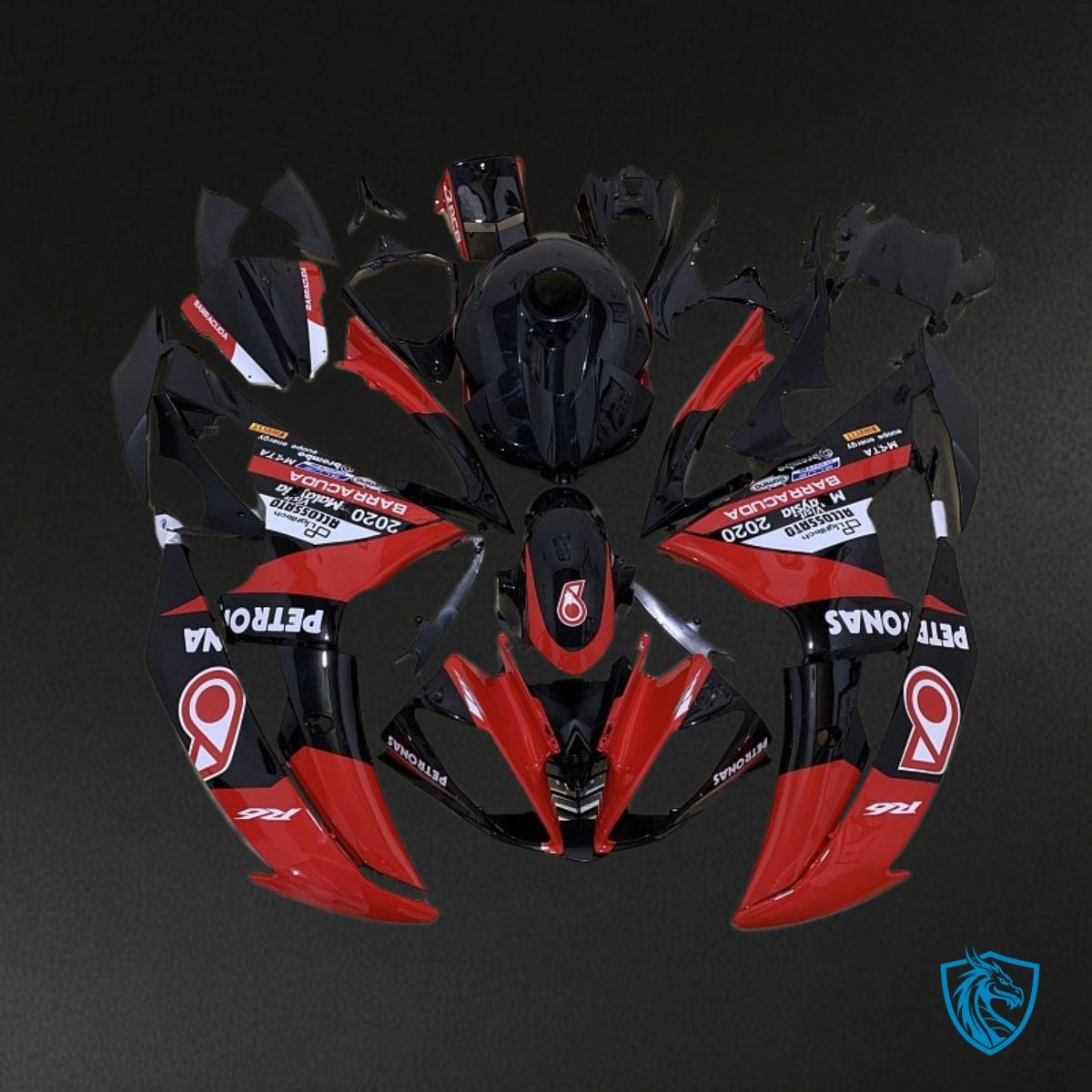 Yamaha YZF R6 (2008-2016) Black, Gloss Red & White Fairing Kit - Aftermarket ABS Bodywork