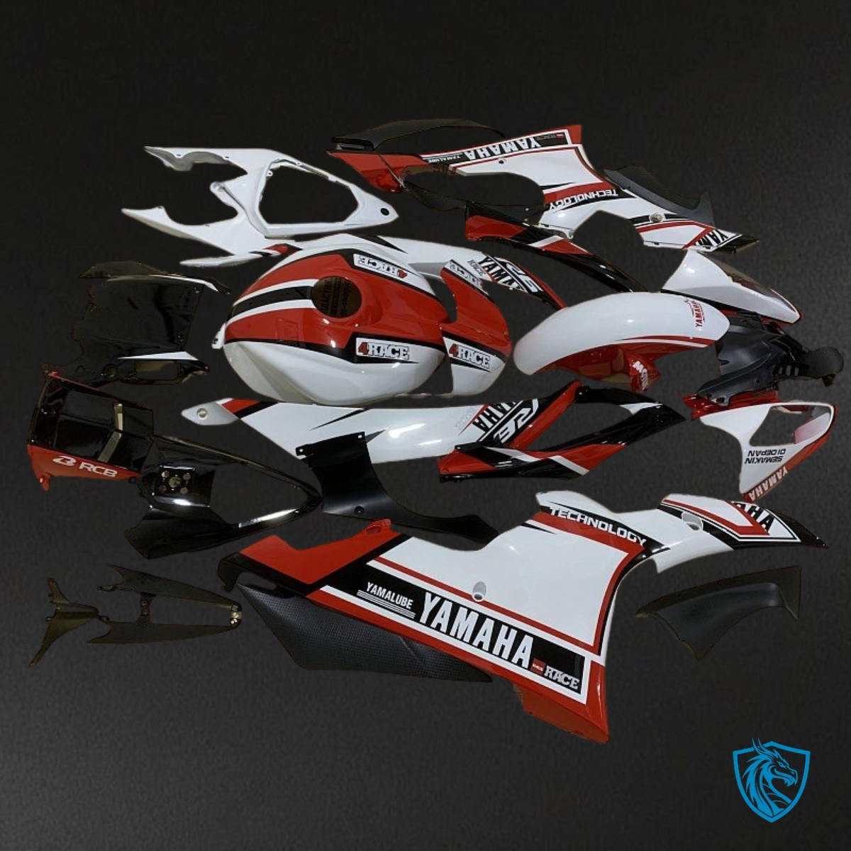Yamaha YZF R6 (2008-2016) White, Red & Black - Custom ABS Fairing Kit