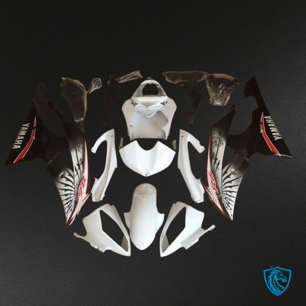 Yamaha YZF R6 (2008-2016) Black & White with Print Fairing Kit | ABS Bodywork