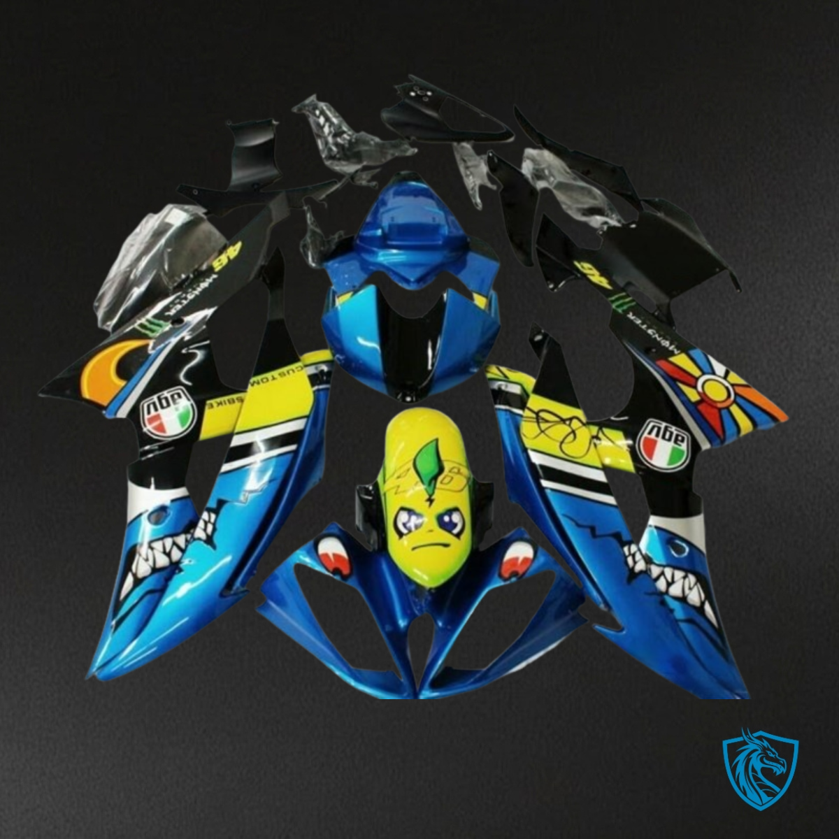 Yamaha YZF R6 (2008-2016) Glossy Blue, Black & Yellow Shark - Custom ABS Fairing Kit
