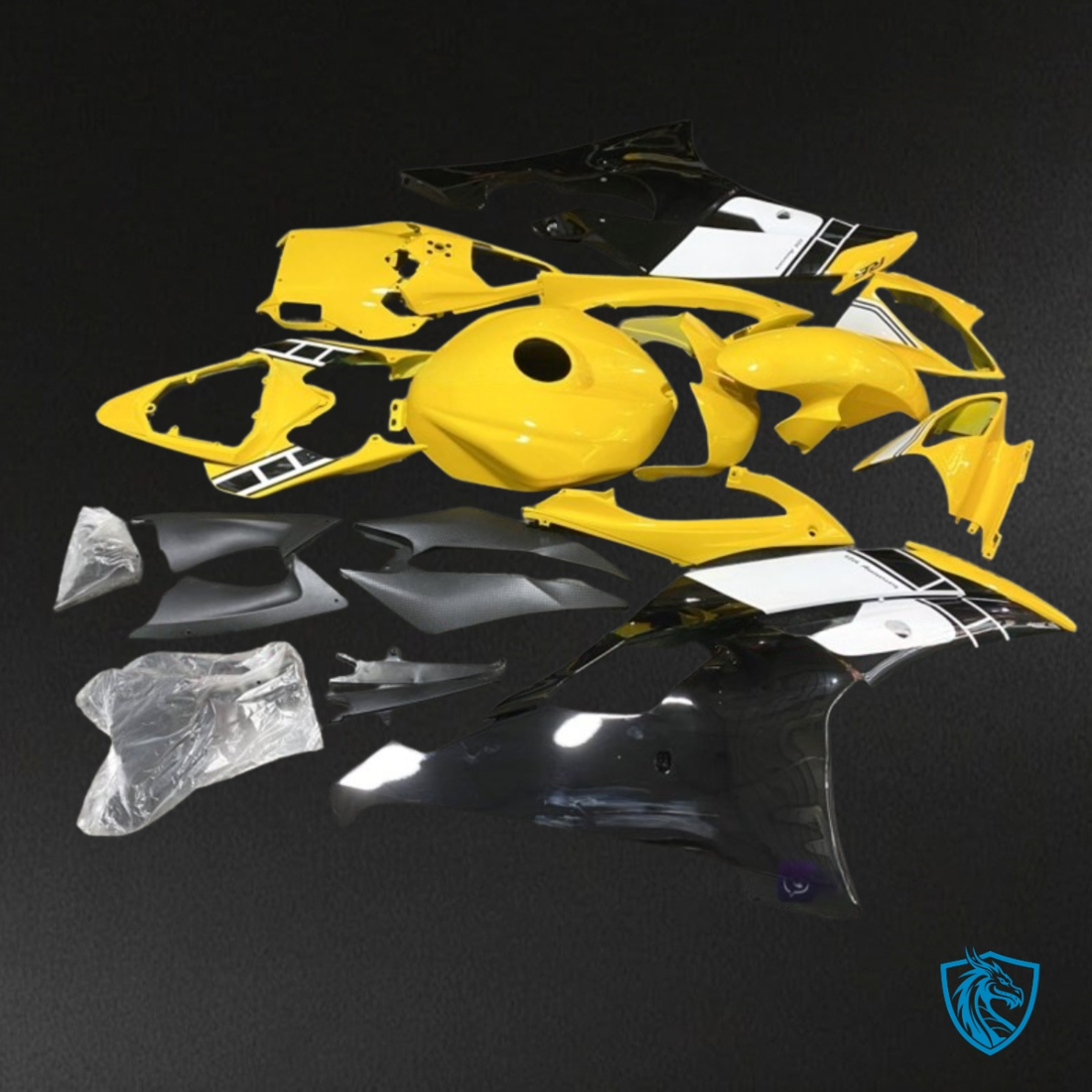 Yamaha YZF R6 (2008-2016) Glossy Yellow, White & Black - MERGEment Motorcycle Fairings Kit