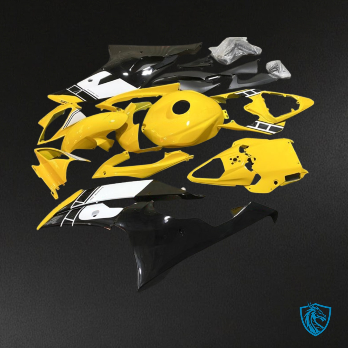 Yamaha YZF R6 (2008-2016) Glossy Yellow, White & Black - MERGEment Motorcycle Fairings Kit