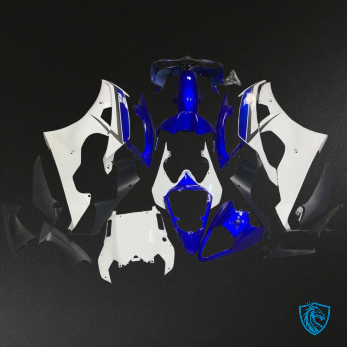 Yamaha YZF R6 (2008-2016) Black, White & Blue - MERGEment Motorcycle Fairings Kit