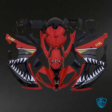 Yamaha YZF R6 (2008-2016) Black, Red & White Shark Teeth - Custom ABS Fairing Kit