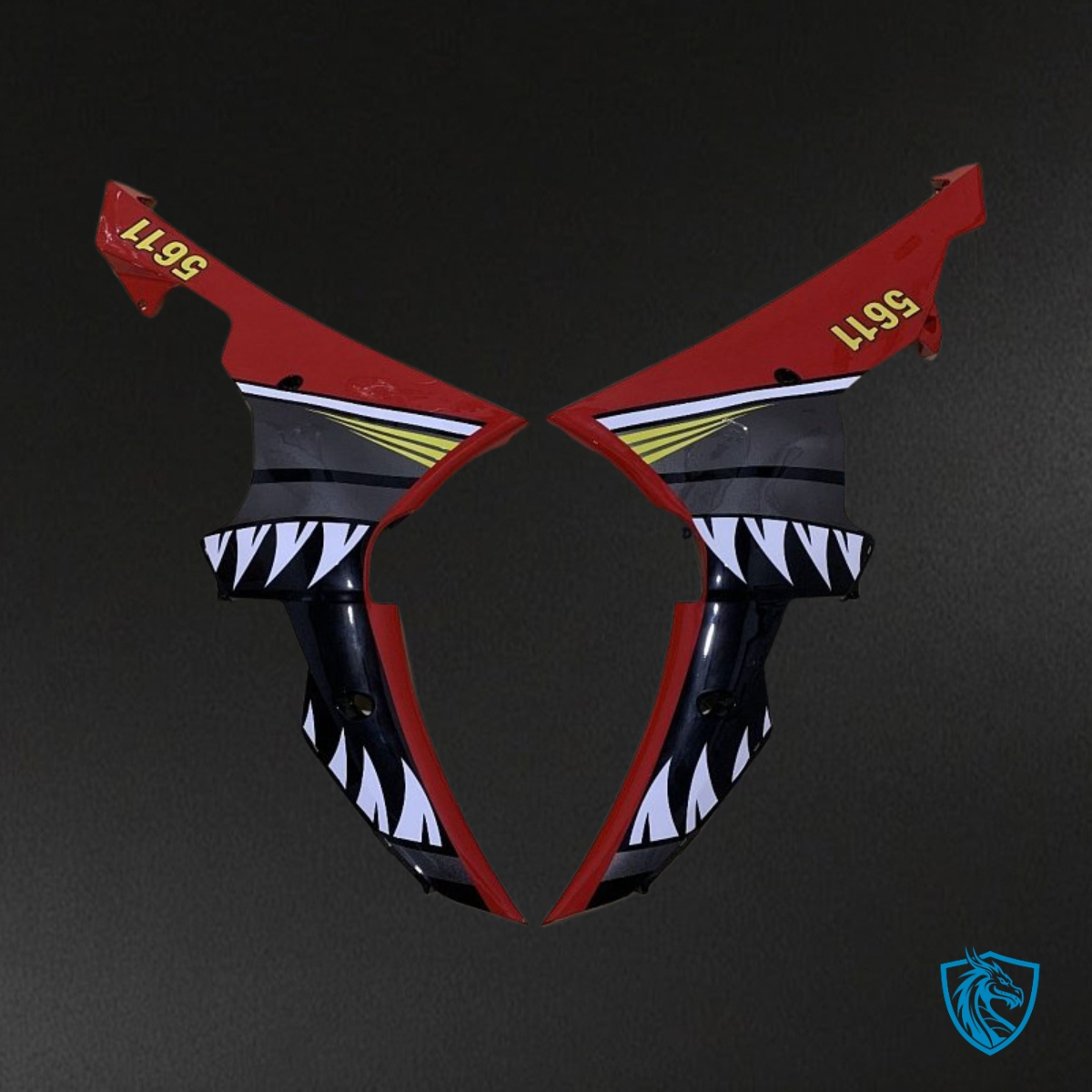 Yamaha YZF R6 (2008-2016) Black, Red & White Shark Teeth - Custom ABS Fairing Kit