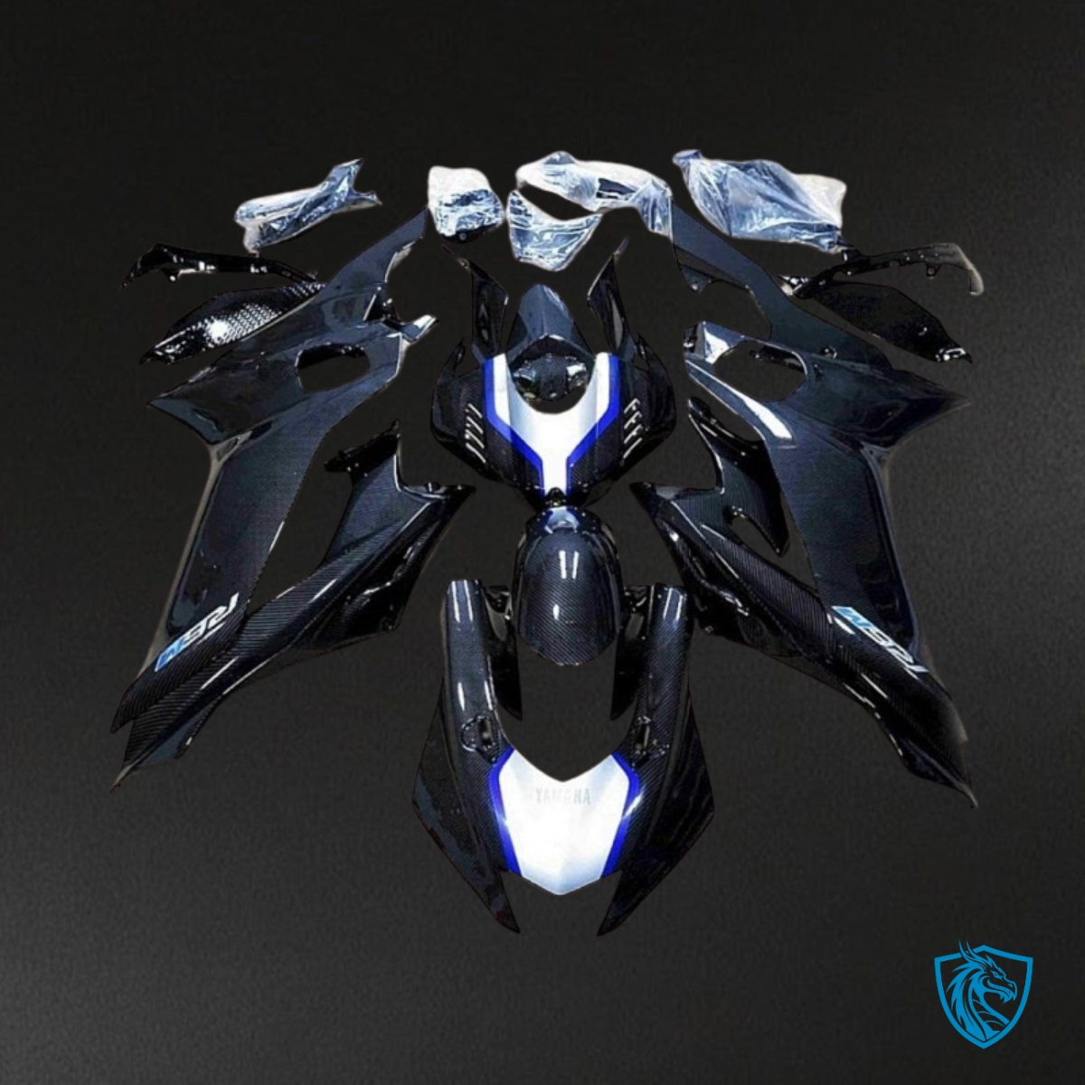 Yamaha YZF R6 (2017-2019) Black & White Carbon Faiber - MERGEment Motorcycle Fairings Kit