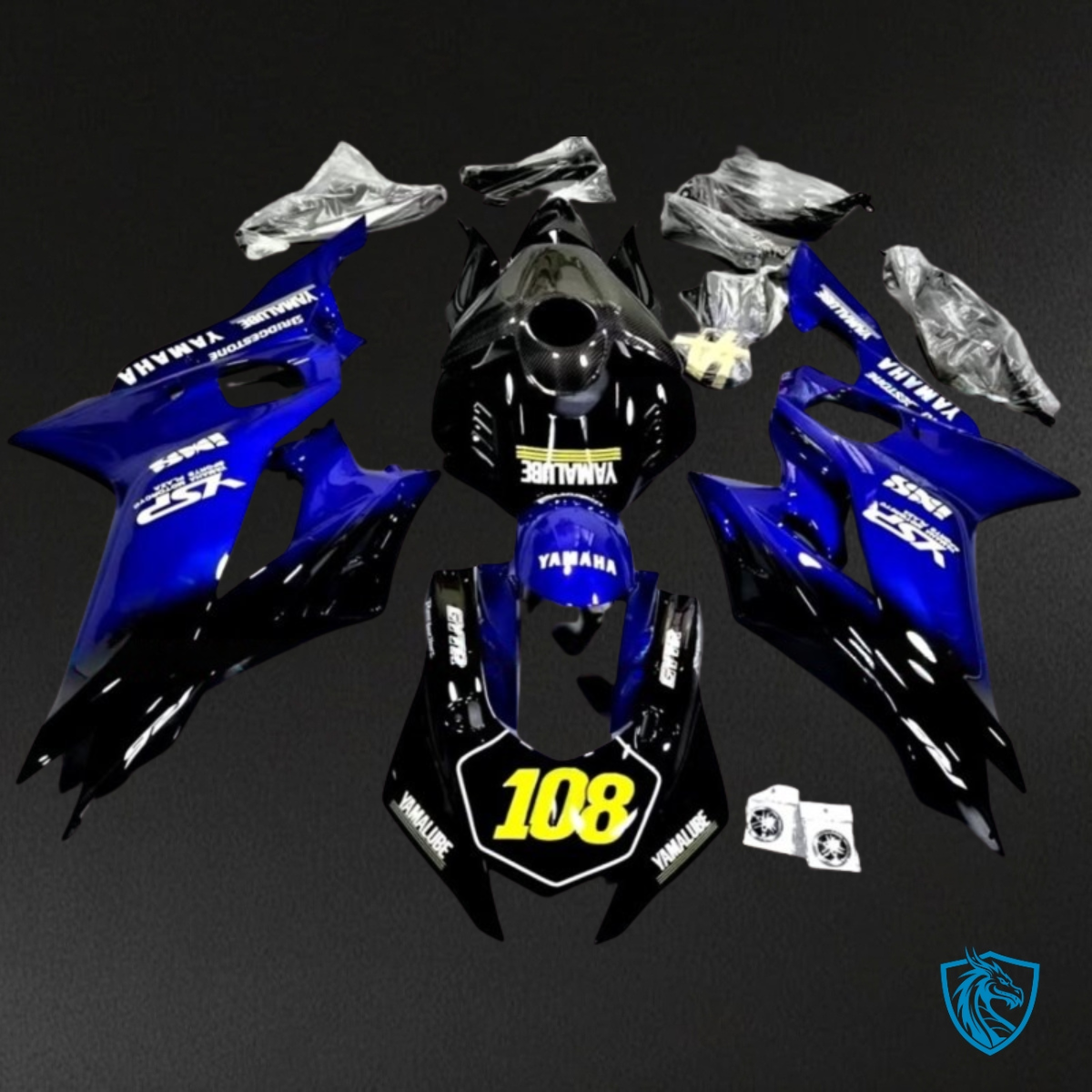 Yamaha YZF R6 (2017-2019) Glossy Black & Blue - MERGEment Motorcycle Fairings Kit