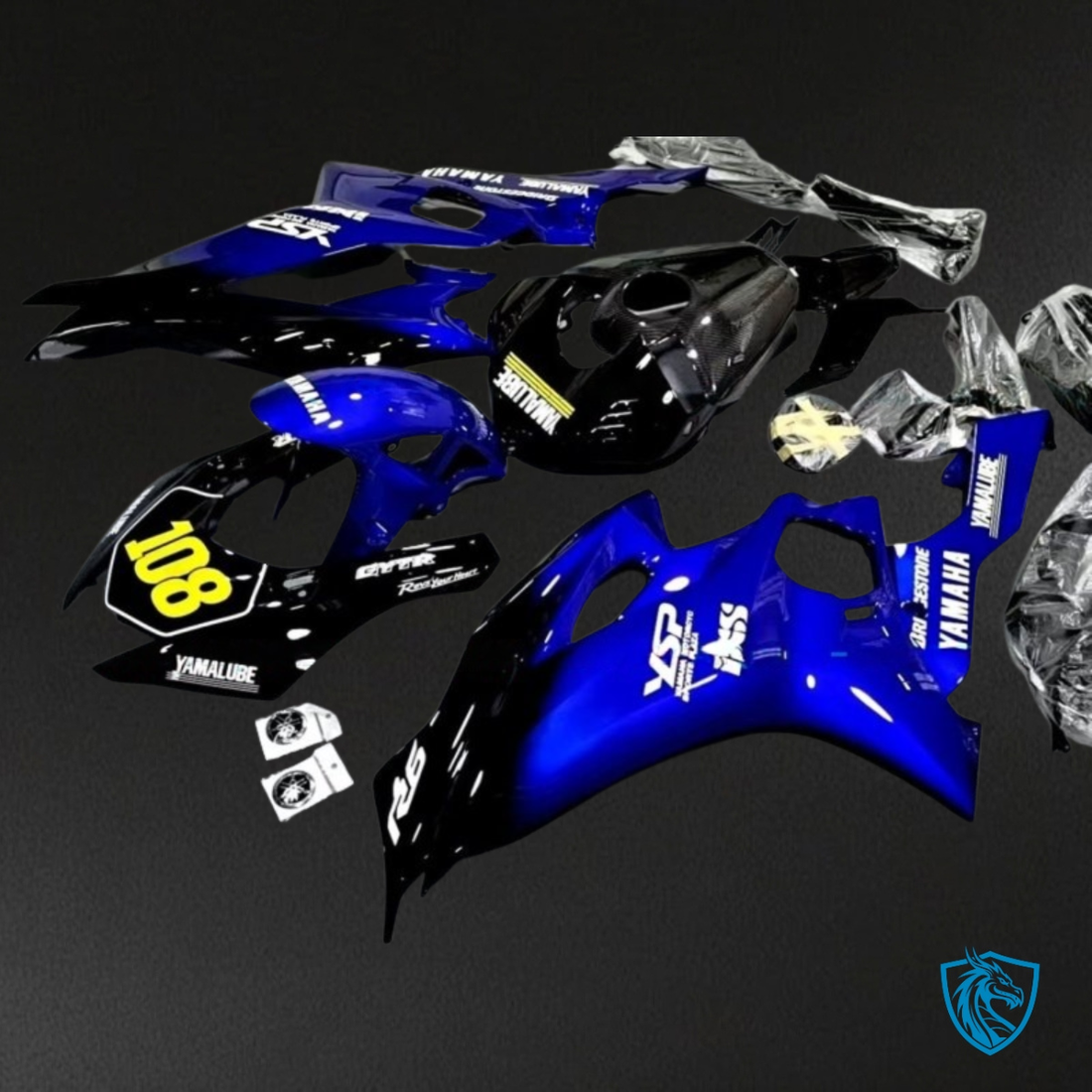 Yamaha YZF R6 (2017-2019) Glossy Black & Blue - MERGEment Motorcycle Fairings Kit